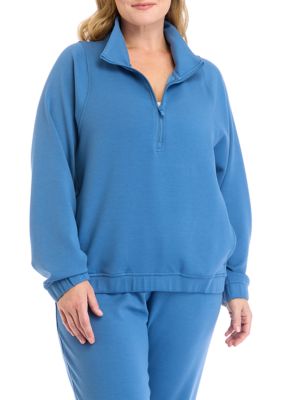 Yogalicious Women's Plus Size Scuba 1/2 Zip Pullover Sweatshirt with Pockets