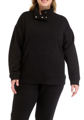 Yogalicious Women's Plus Size Diamond Quilted Adaptation 1/2 Zip Sweatshirt, Black, 3X