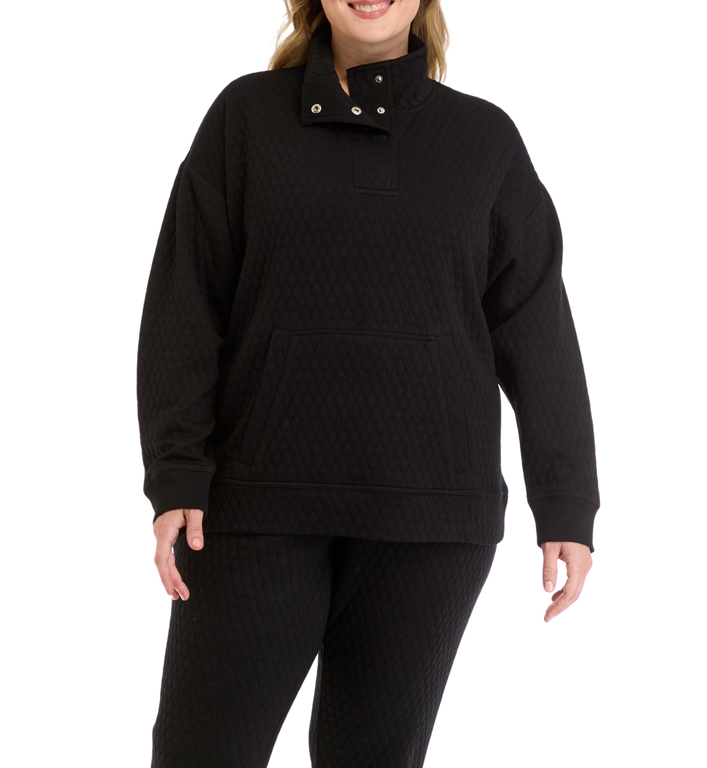 Plus Size Diamond Quilted Adaptation 1/2 Zip Sweatshirt