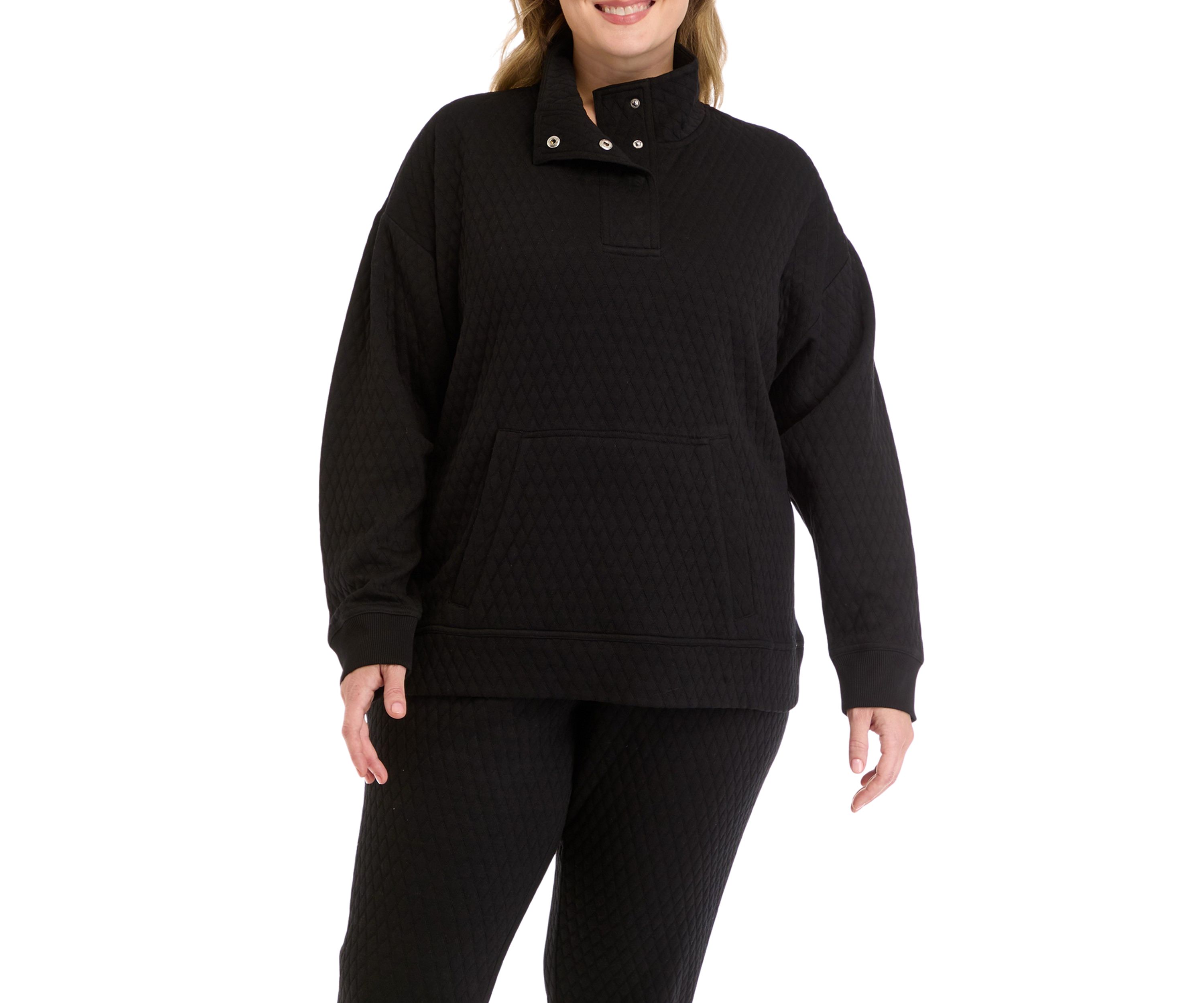 Plus Size Diamond Quilted Adaptation 1/2 Zip Sweatshirt