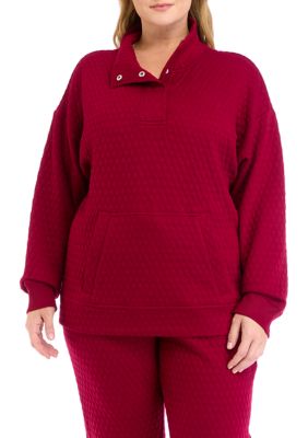 Yogalicious Women's Plus Size Diamond Quilted Adaptation 1/2 Zip Sweatshirt, Red, 3X