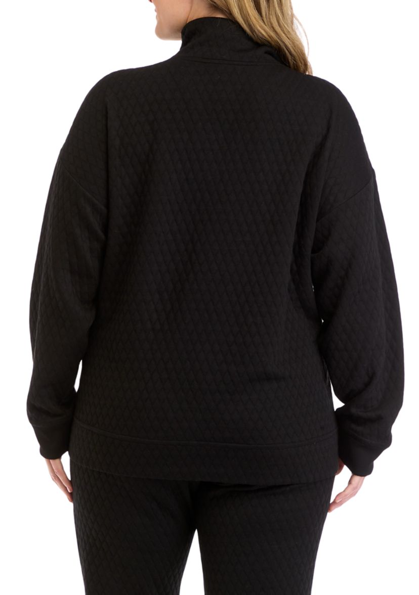 Plus Size Diamond Quilted Adaptation 1/2 Zip Sweatshirt