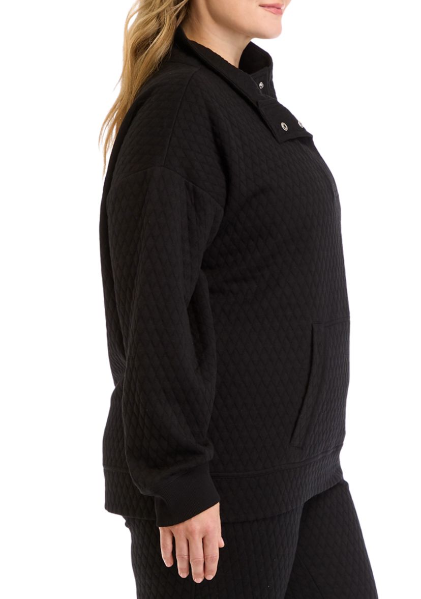 Plus Size Diamond Quilted Adaptation 1/2 Zip Sweatshirt