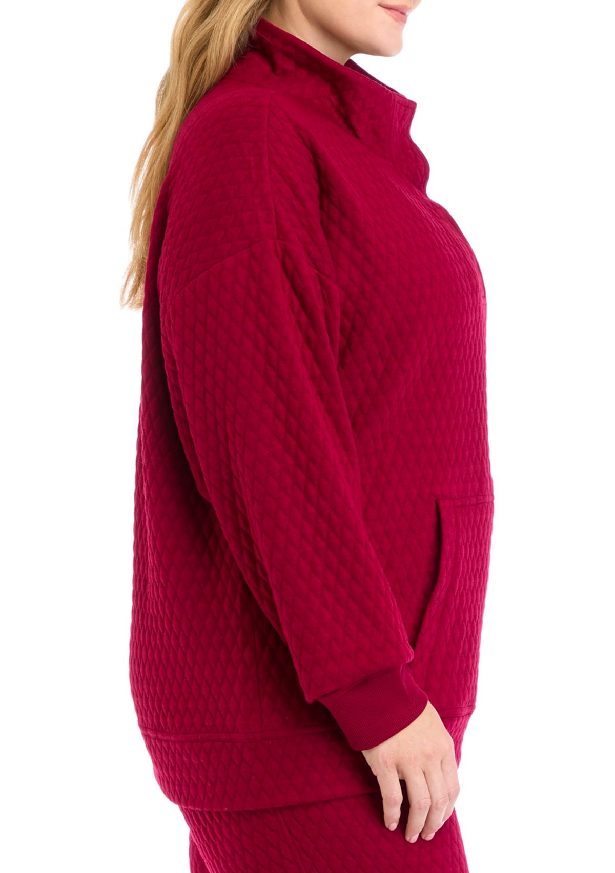 Plus Size Diamond Quilted Adaptation 1/2 Zip Sweatshirt