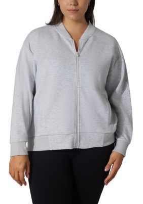 Yogalicious Women's Plus Size Scuba Varsity Bomber Jacket, 3X