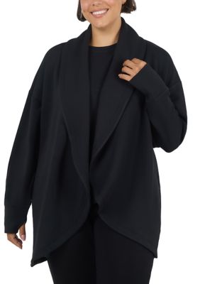 Yogalicious Women's Plus Size Sandwash Scuba Milano Cardigan with Side Pockets, Black, 3XL