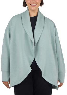 Yogalicious Women's Plus Size Sandwash Scuba Milano Cardigan with Side Pockets, 3XL