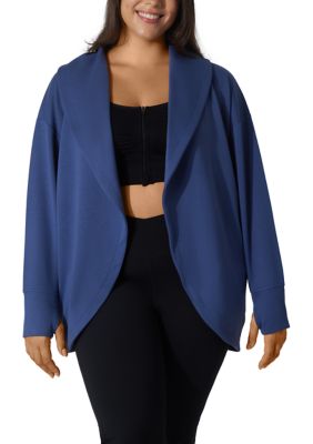 Yogalicious Women's Plus Size Scuba Cardigan with Pockets, Blue, 3X