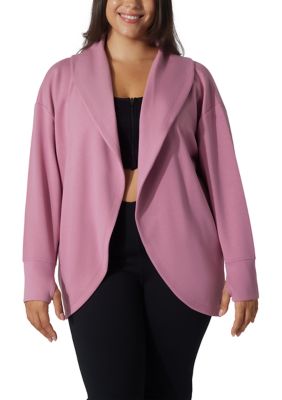 Yogalicious Women's Plus Size Scuba Cardigan with Pockets, Pink, 3X