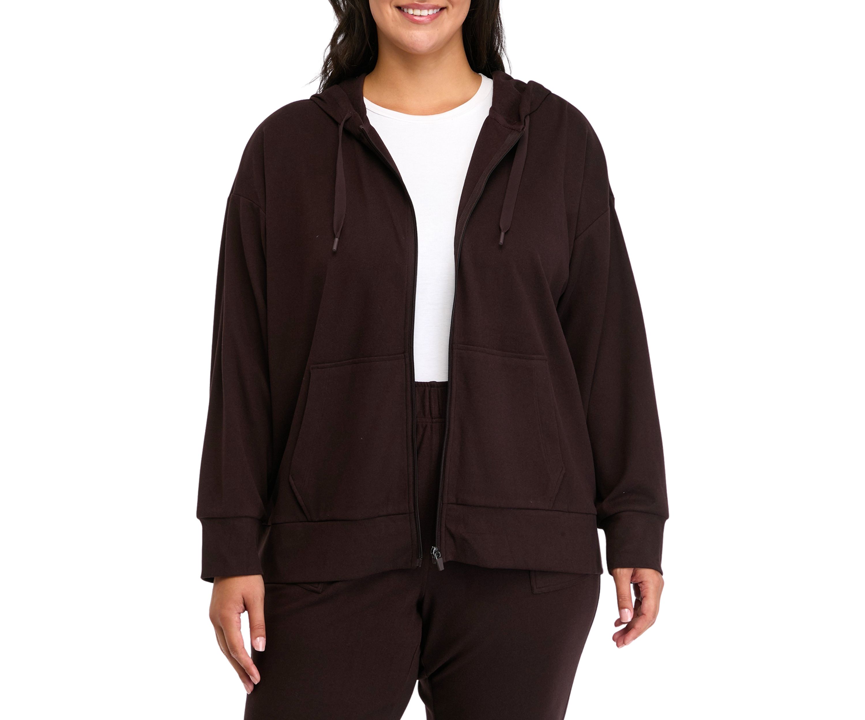 Plus Size Long Sleeve Fleece Rib Zip Up Hoodie