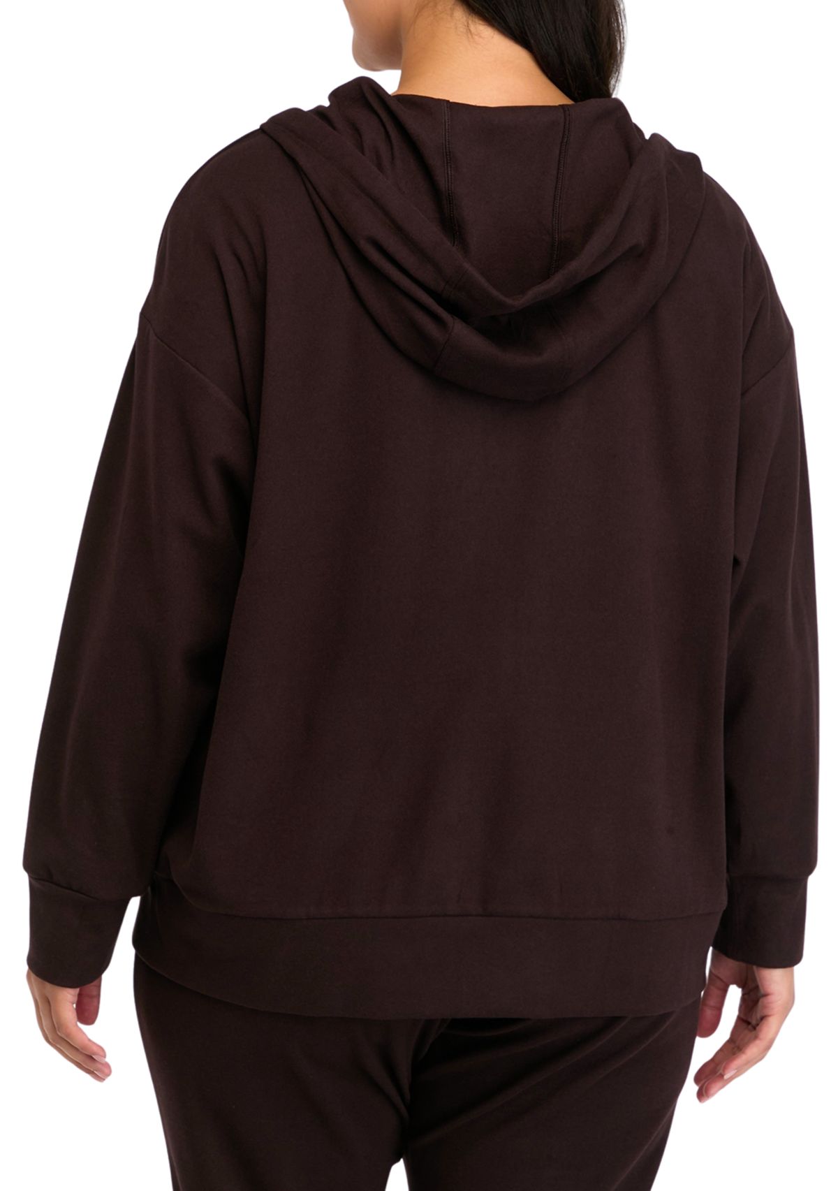 Plus Size Long Sleeve Fleece Rib Zip Up Hoodie