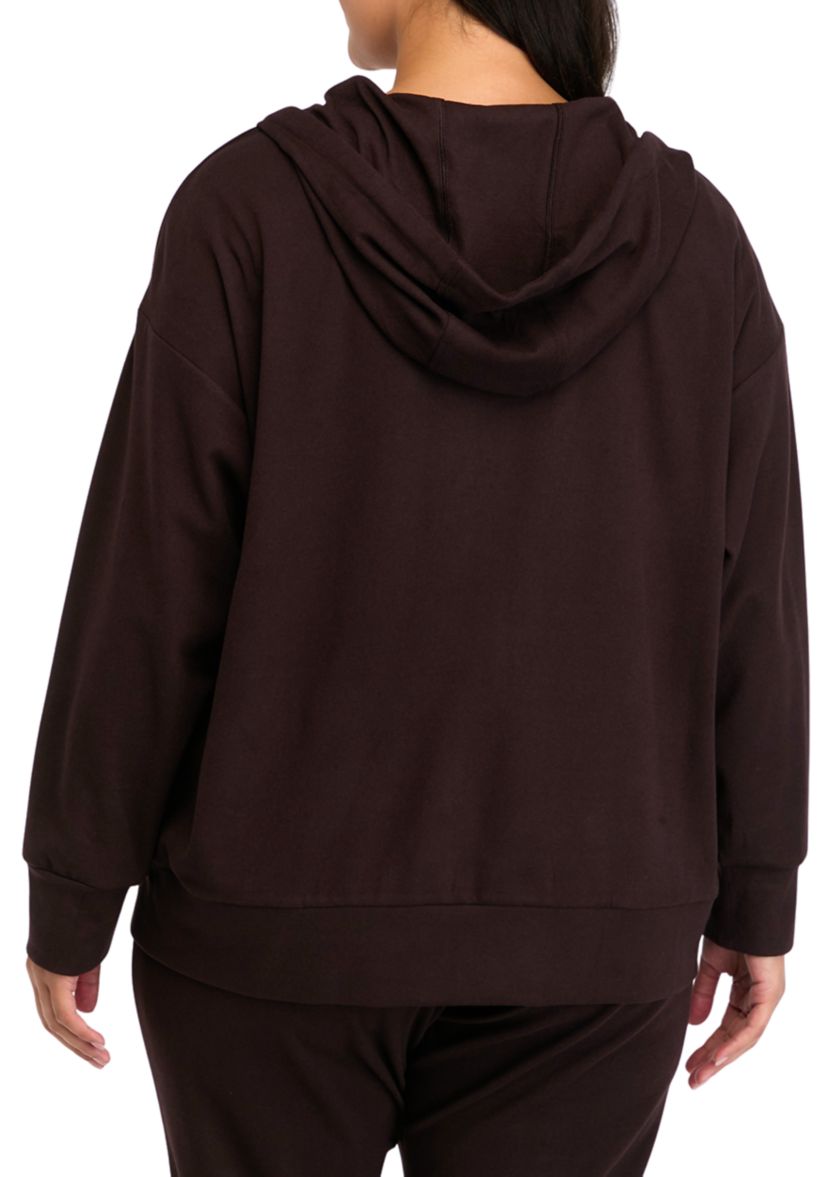 Plus Size Long Sleeve Fleece Rib Zip Up Hoodie