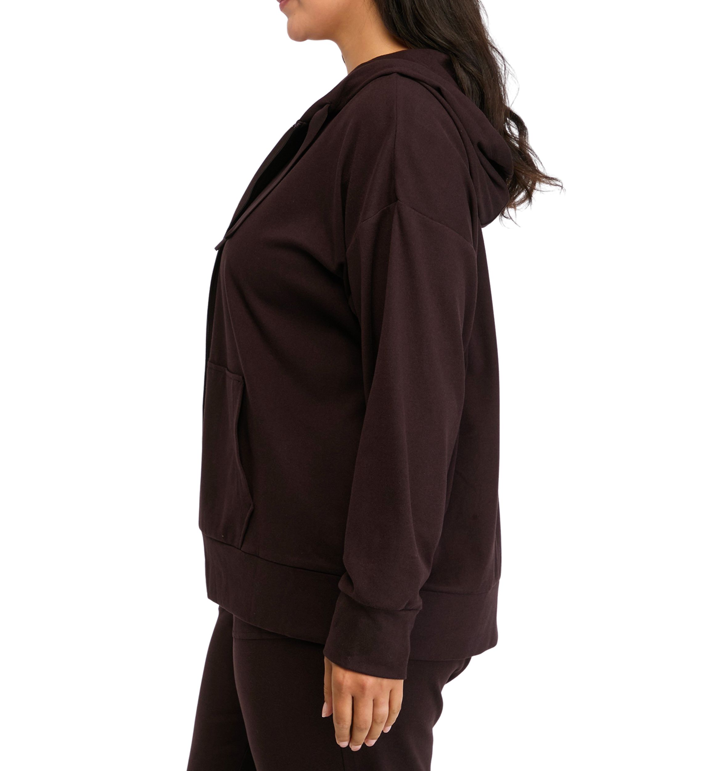 Plus Size Long Sleeve Fleece Rib Zip Up Hoodie