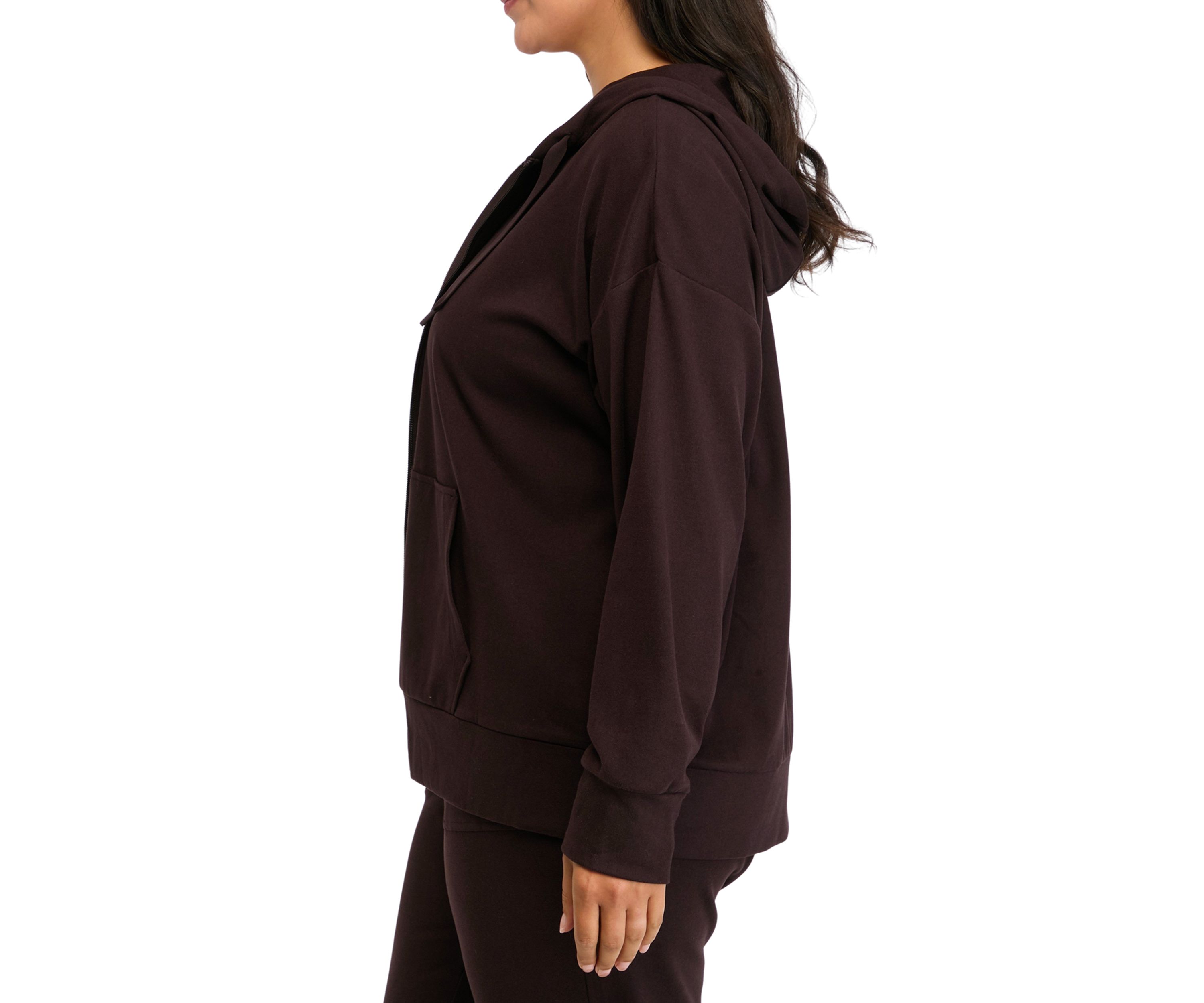Plus Size Long Sleeve Fleece Rib Zip Up Hoodie