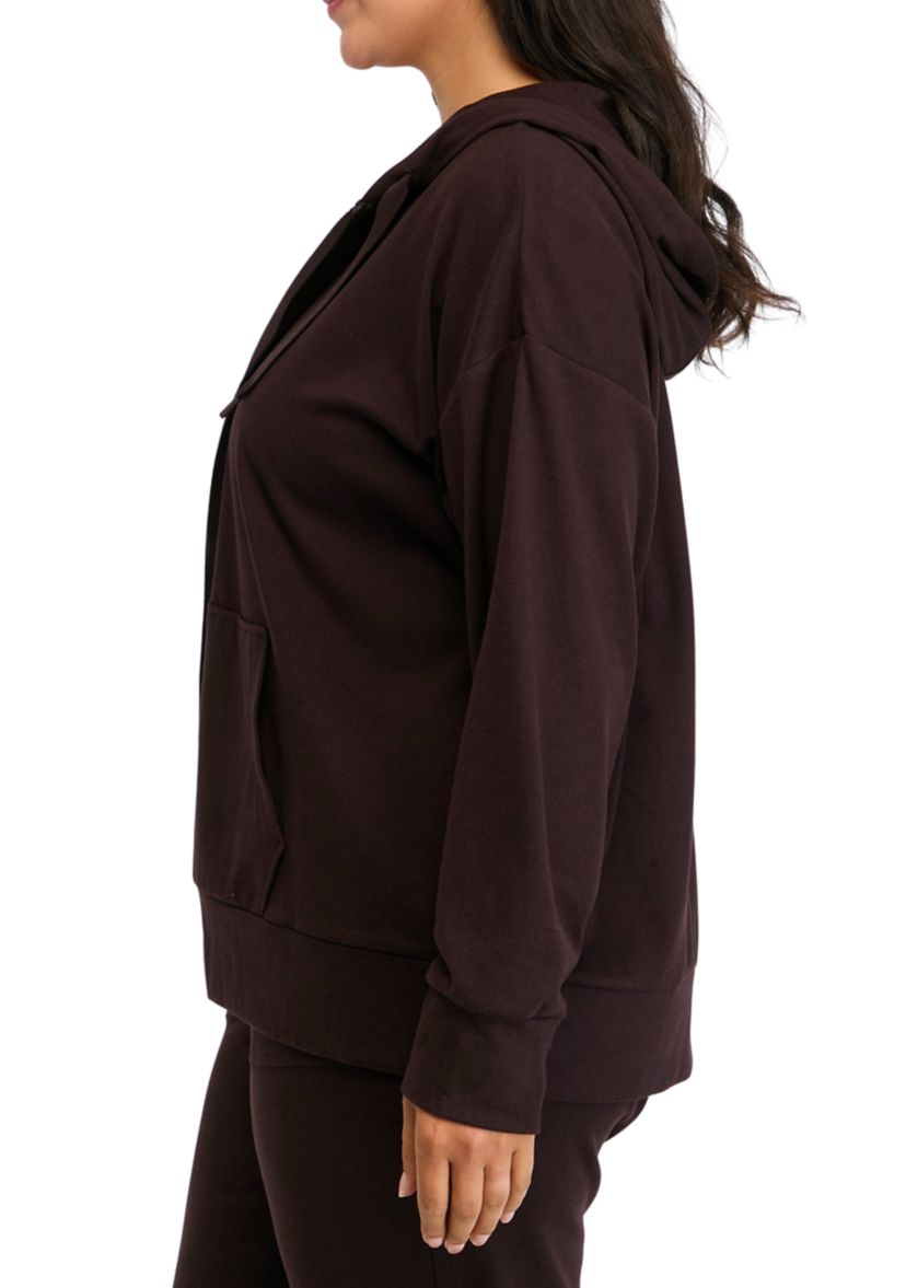 Plus Size Long Sleeve Fleece Rib Zip Up Hoodie
