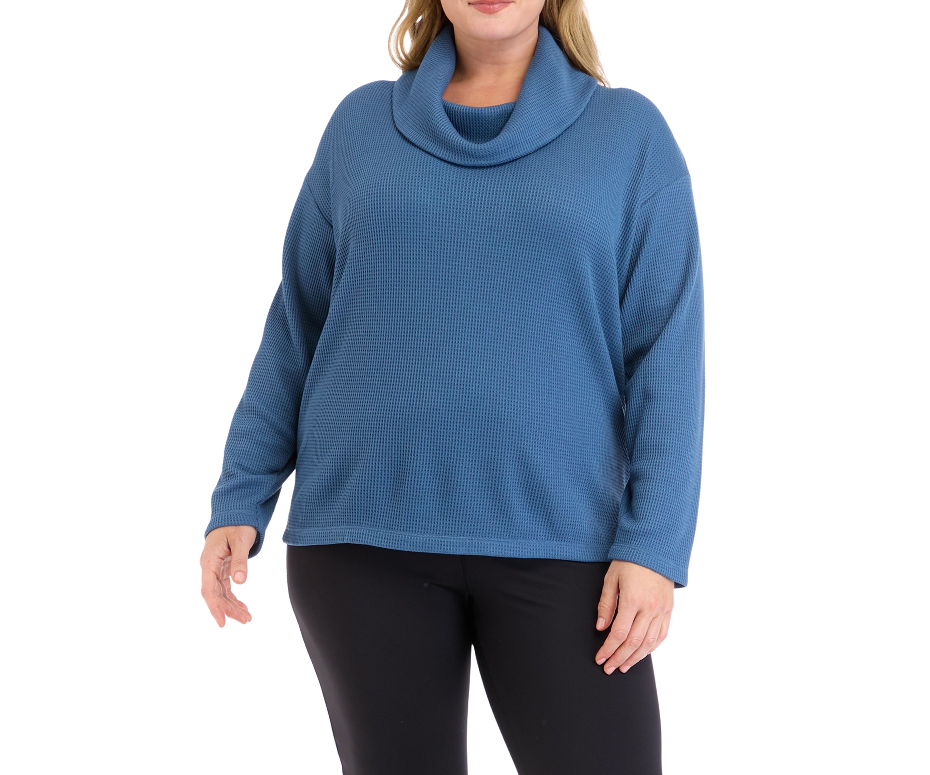 Plus Size Long Sleeve Brushed Waffle Cowl Neck Top
