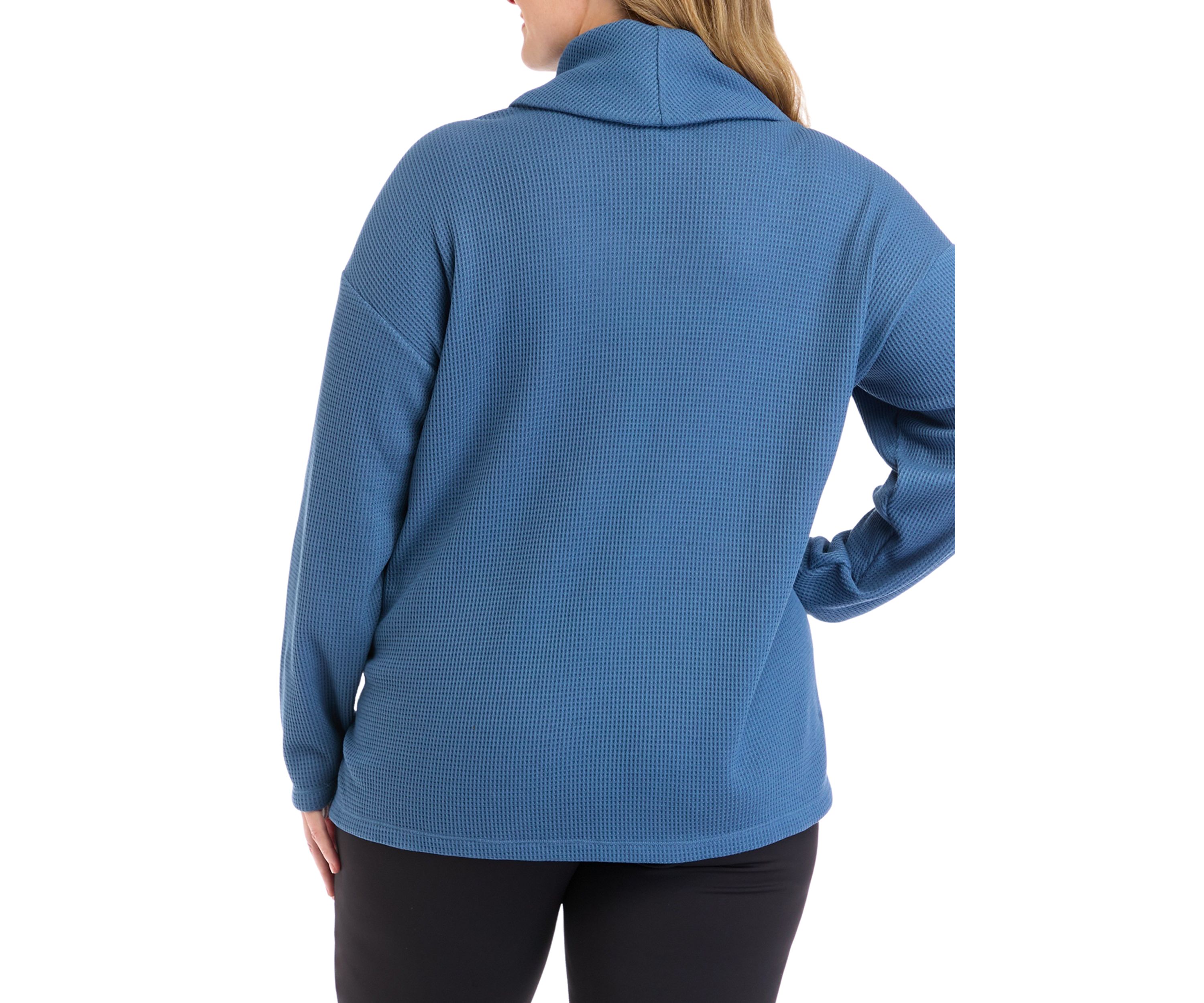 Plus Size Long Sleeve Brushed Waffle Cowl Neck Top