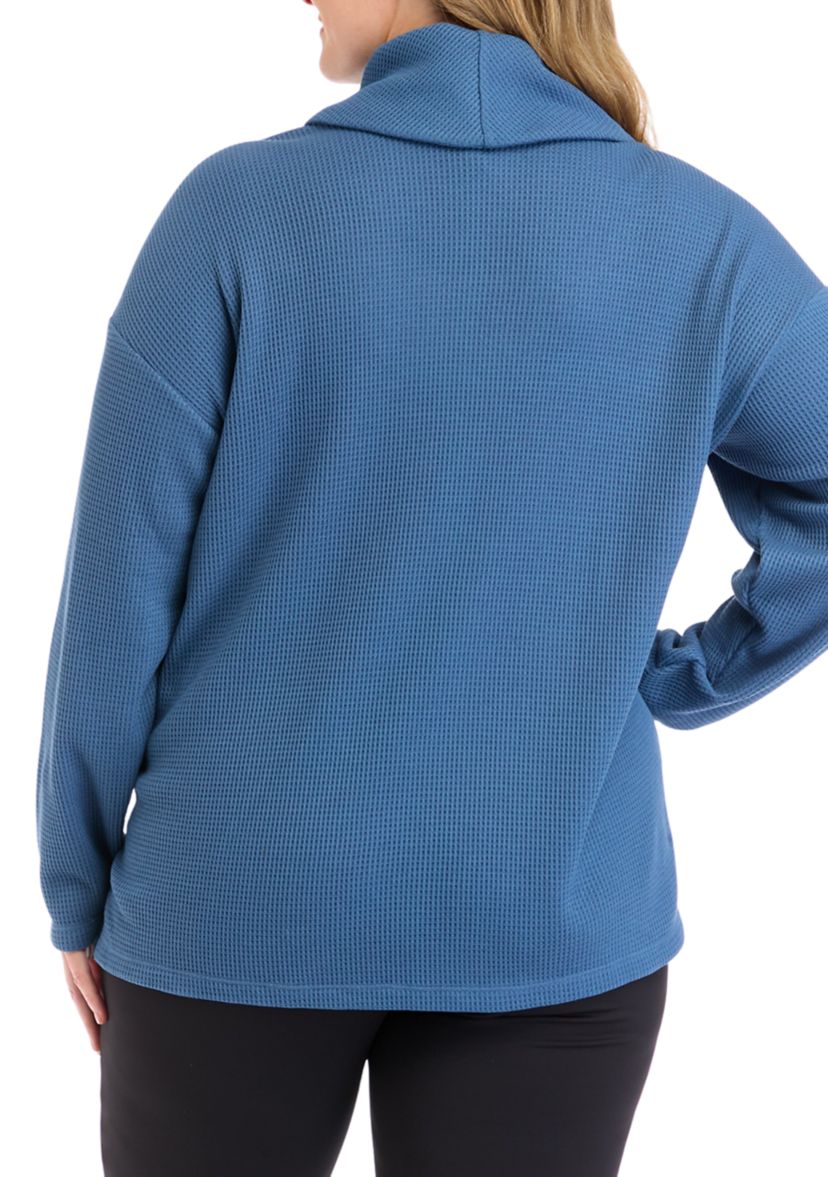Plus Size Long Sleeve Brushed Waffle Cowl Neck Top