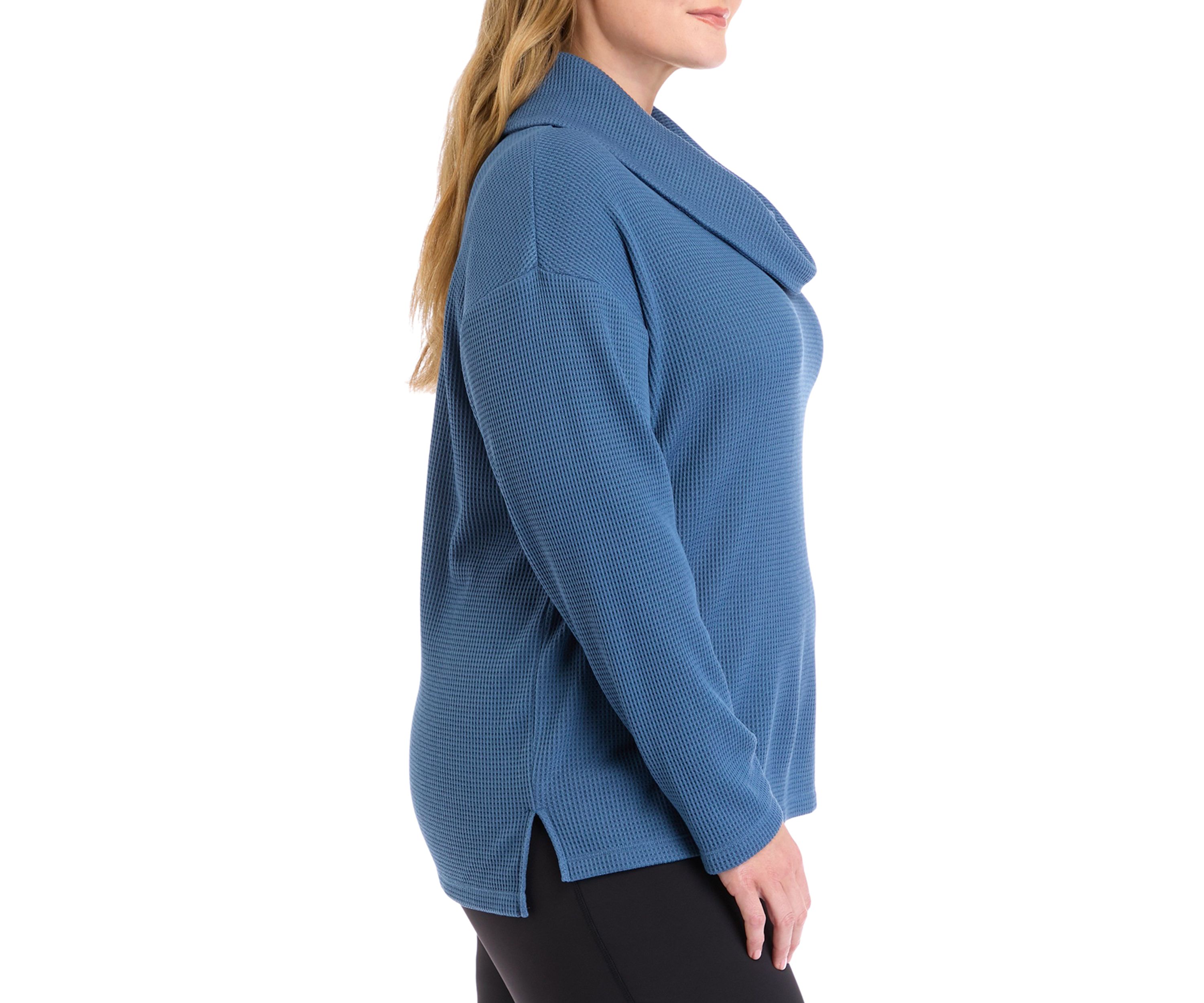 Plus Size Long Sleeve Brushed Waffle Cowl Neck Top