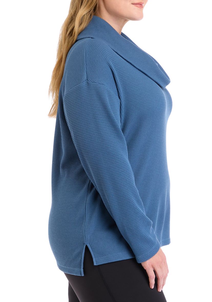 Plus Size Long Sleeve Brushed Waffle Cowl Neck Top