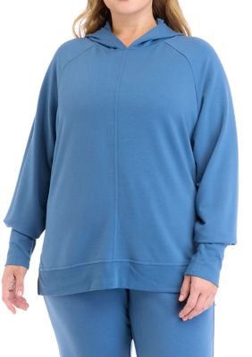 Yogalicious Women's Plus Size Terry Brushed Hoodie, Blue, 3X