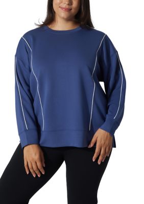 Yogalicious Women's Plus Size Scuba Crew Pullover, Blue, 3X