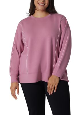 Yogalicious Women's Plus Size Scuba Crew Pullover, Pink, 3X