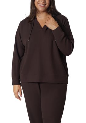 Yogalicious Women's Plus Size Scuba Rib V-Neck Pullover Hoodie, 3X