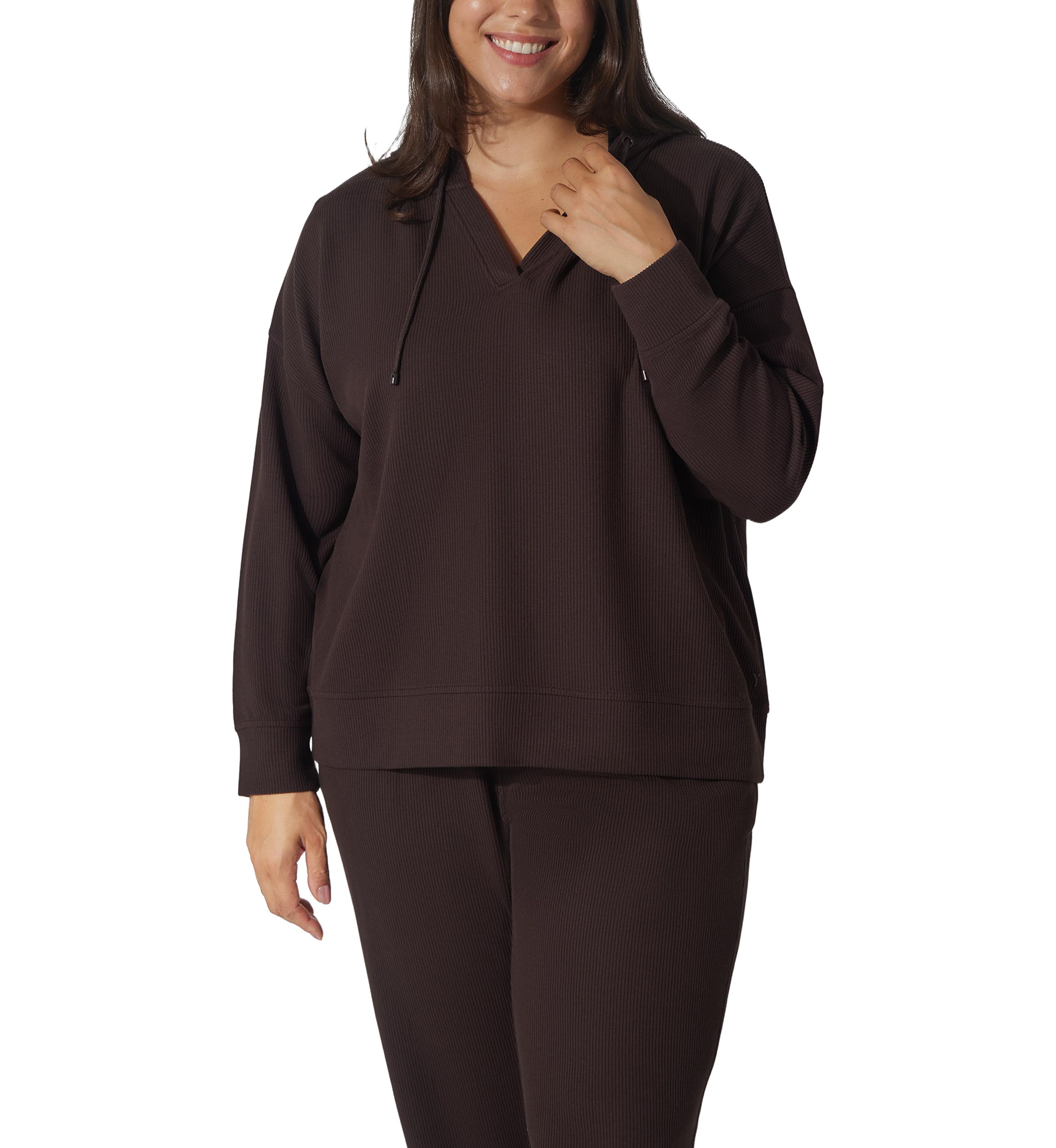 Plus Size Scuba Rib V-Neck Pullover Hoodie 
