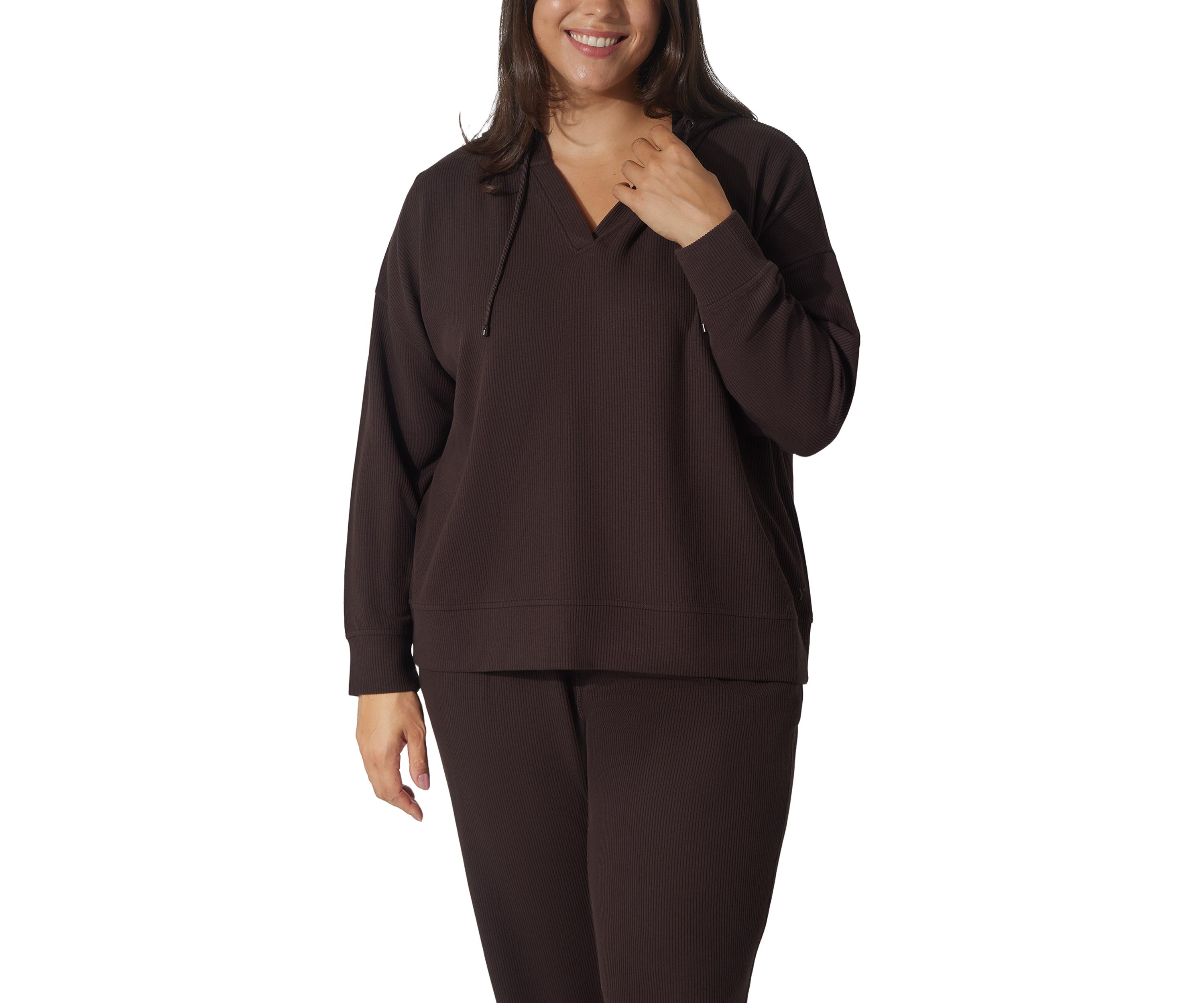 Plus Size Scuba Rib V-Neck Pullover Hoodie 
