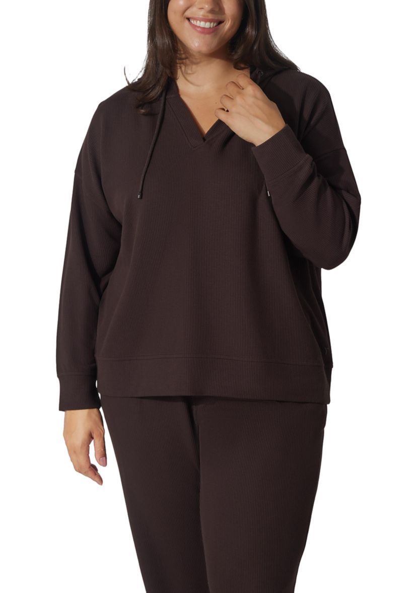 Plus Size Scuba Rib V-Neck Pullover Hoodie 