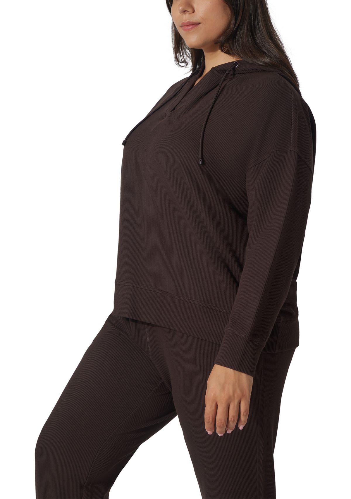 Plus Size Scuba Rib V-Neck Pullover Hoodie 