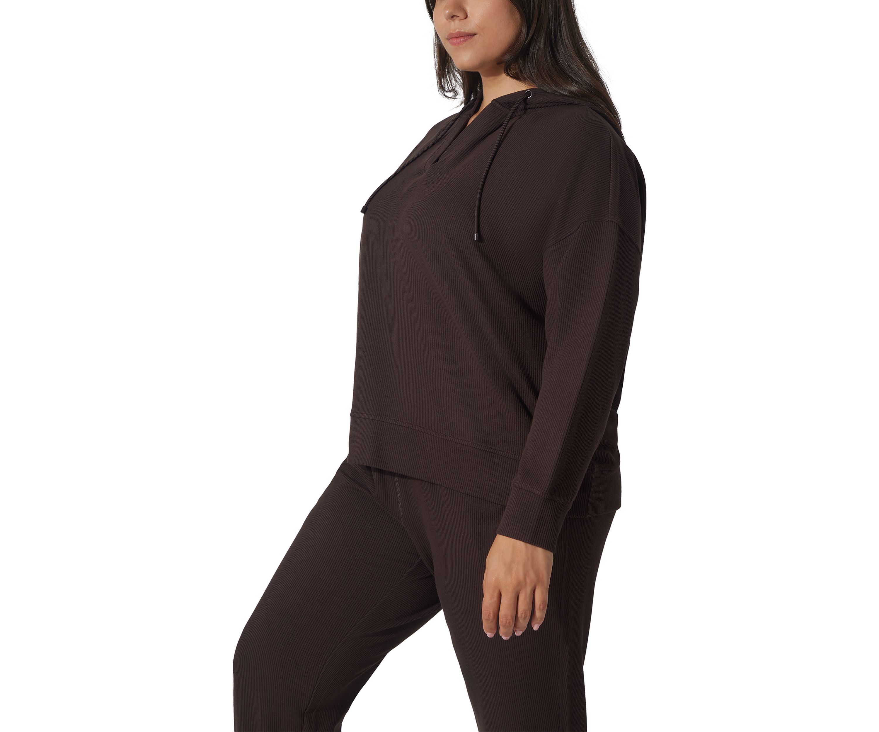 Plus Size Scuba Rib V-Neck Pullover Hoodie 