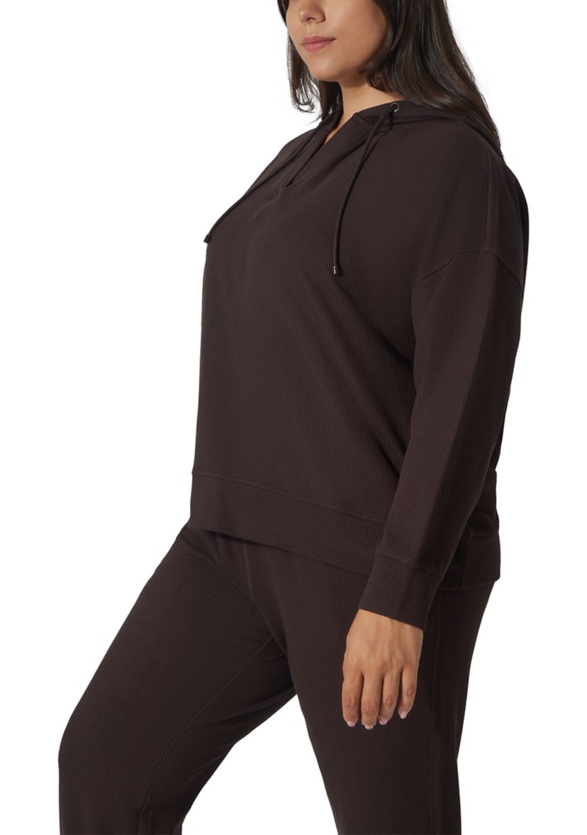 Plus Size Scuba Rib V-Neck Pullover Hoodie 