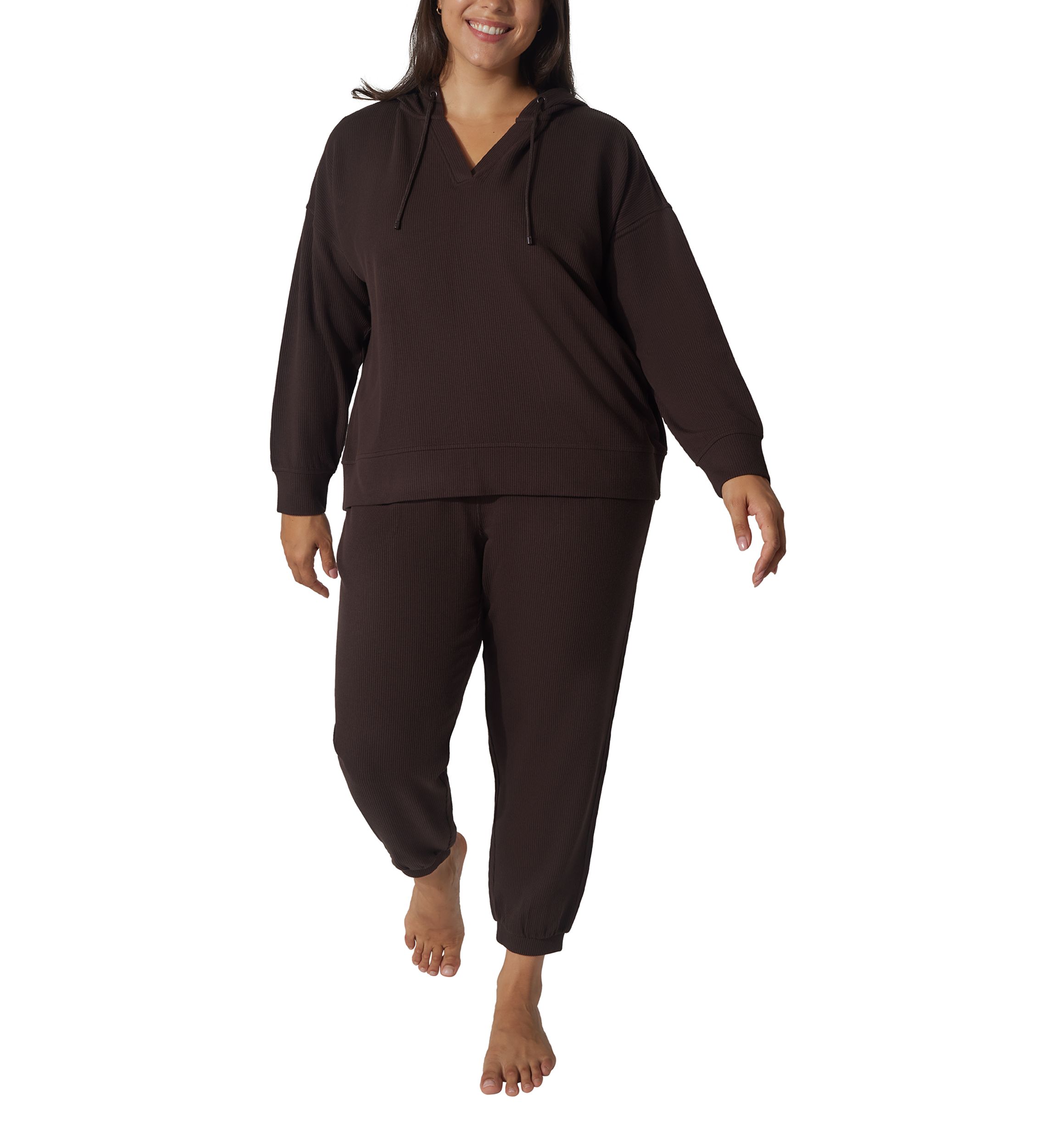Plus Size Scuba Rib V-Neck Pullover Hoodie 