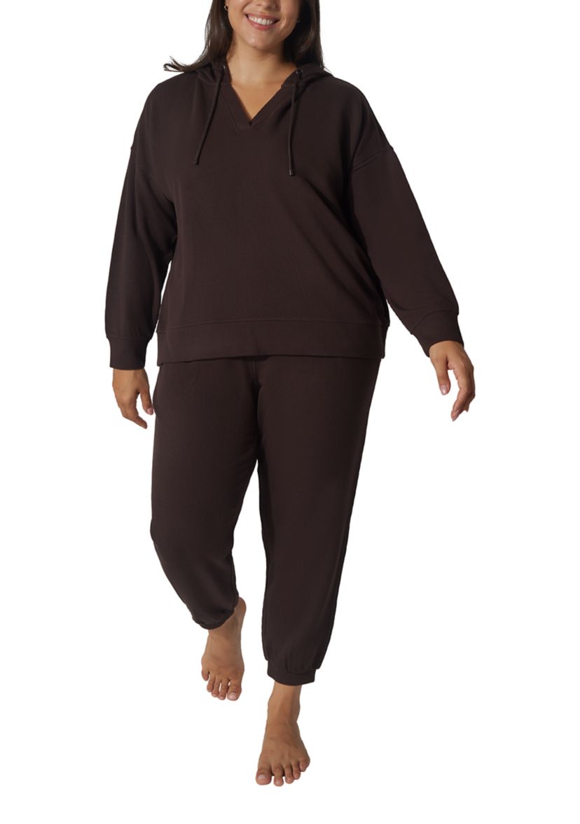 Plus Size Scuba Rib V-Neck Pullover Hoodie 