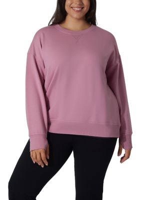 Yogalicious Women's Plus Size Brushed Terry Eleven Crew Neck Shirt, Pink, 3X