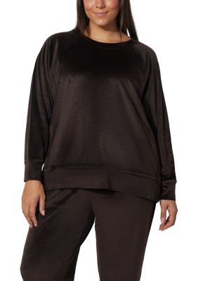 Yogalicious Women's Plus Size Velour Sophie Sweatshirt with Side Detail, 3X
