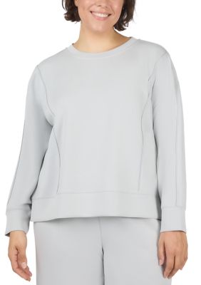 Yogalicious Women's Plus Size Sandwash Softlite Zuri Cropped Crew Neck Pullover, 3X