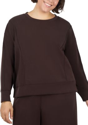Yogalicious Women's Plus Size Sandwash Softlite Zuri Cropped Crew Neck Pullover