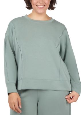Yogalicious Women's Plus Size Sandwash Softlite Zuri Cropped Crew Neck Pullover, 3X