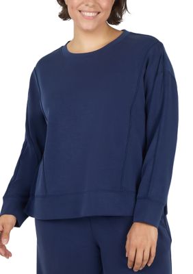 Yogalicious Women's Plus Size Sandwash Softlite Zuri Cropped Crew Neck Pullover, 3X