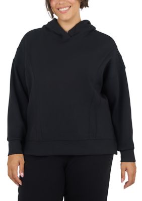 Yogalicious Women's Plus Size Sandwash Softlite New Flow Hoodie, Black, 3XL