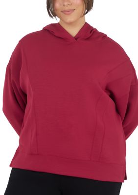Yogalicious Women's Plus Size Sandwash Softlite New Flow Hoodie, Red, 3XL