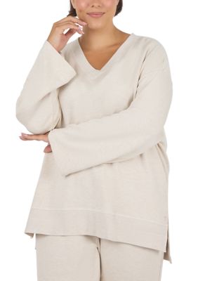 Yogalicious Women's Plus Size Modal Terry V-Neck Sweatshirt, 3X