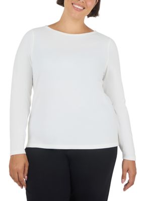 Yogalicious Women's Plus Size Rib Boat Neck Long Sleeve Top, 3X