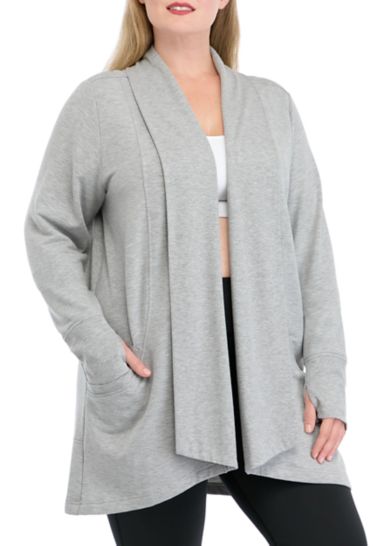 Plus Size Long Sleeve Brushed Terry Ribbed Cardigan 