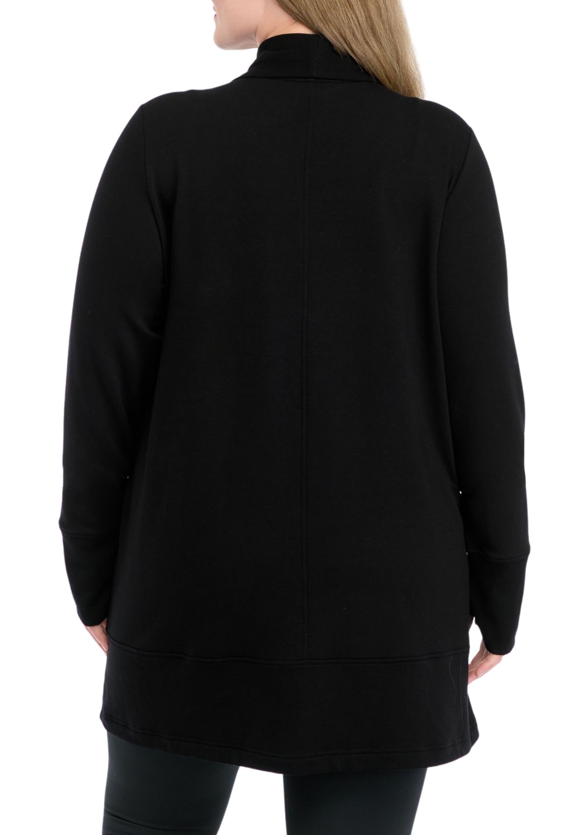 Plus Size Long Sleeve Brushed Terry Ribbed Cardigan 