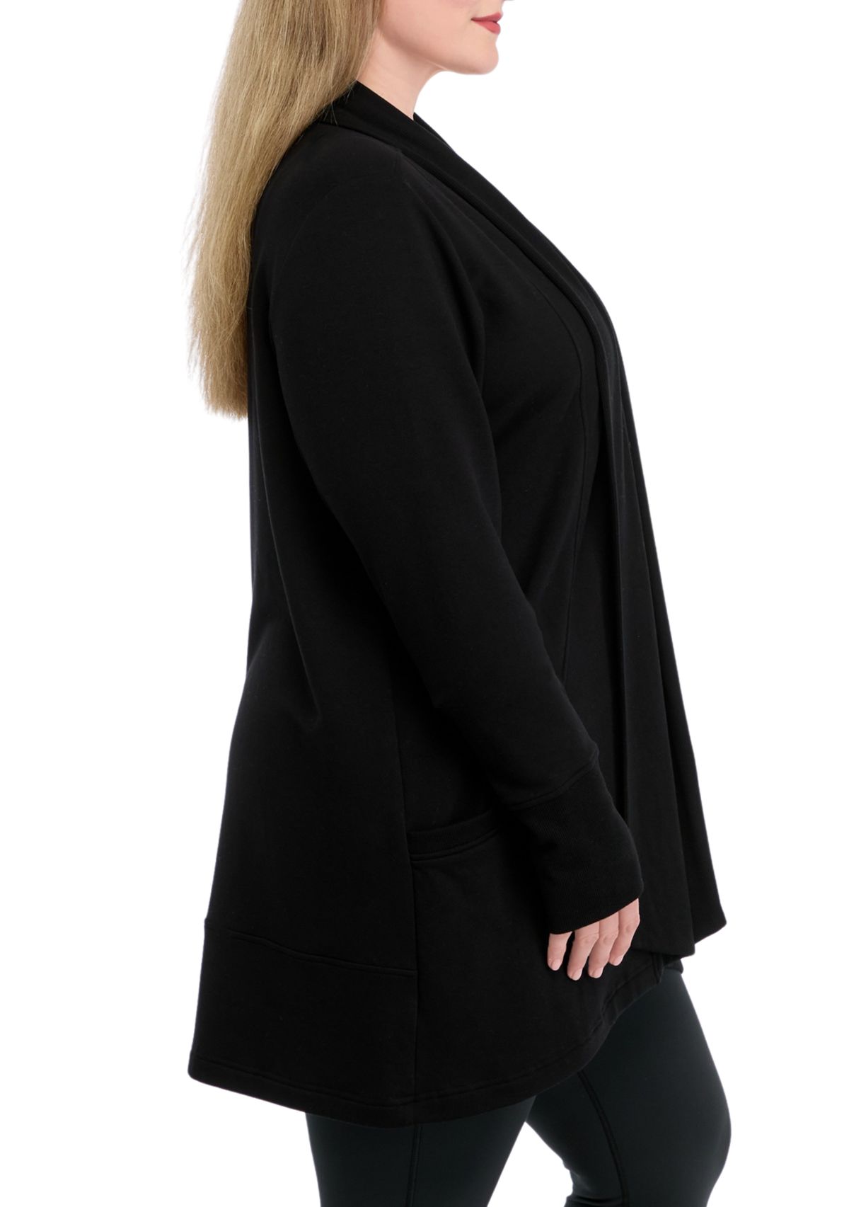 Plus Size Long Sleeve Brushed Terry Ribbed Cardigan 