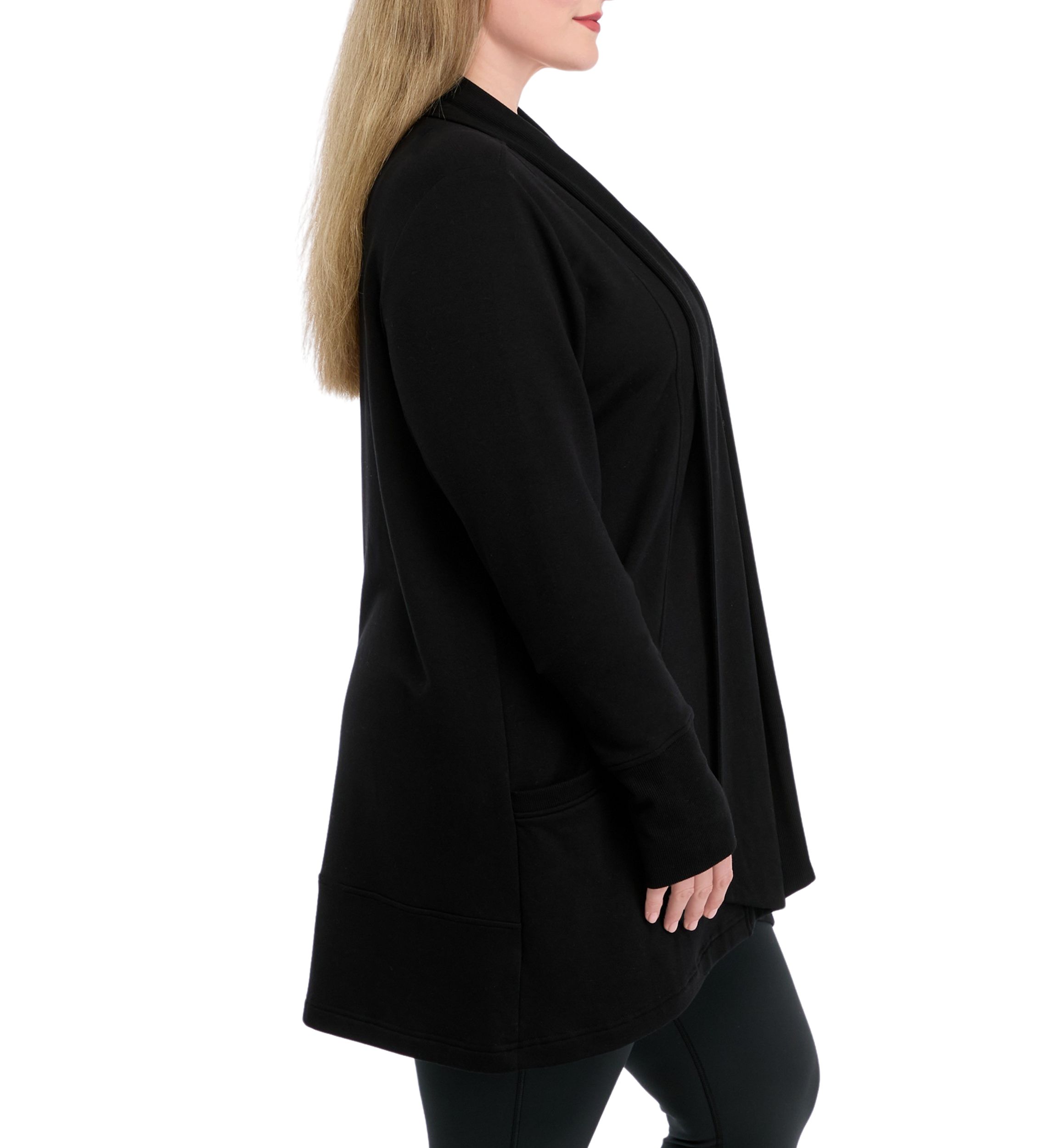 Plus Size Long Sleeve Brushed Terry Ribbed Cardigan 